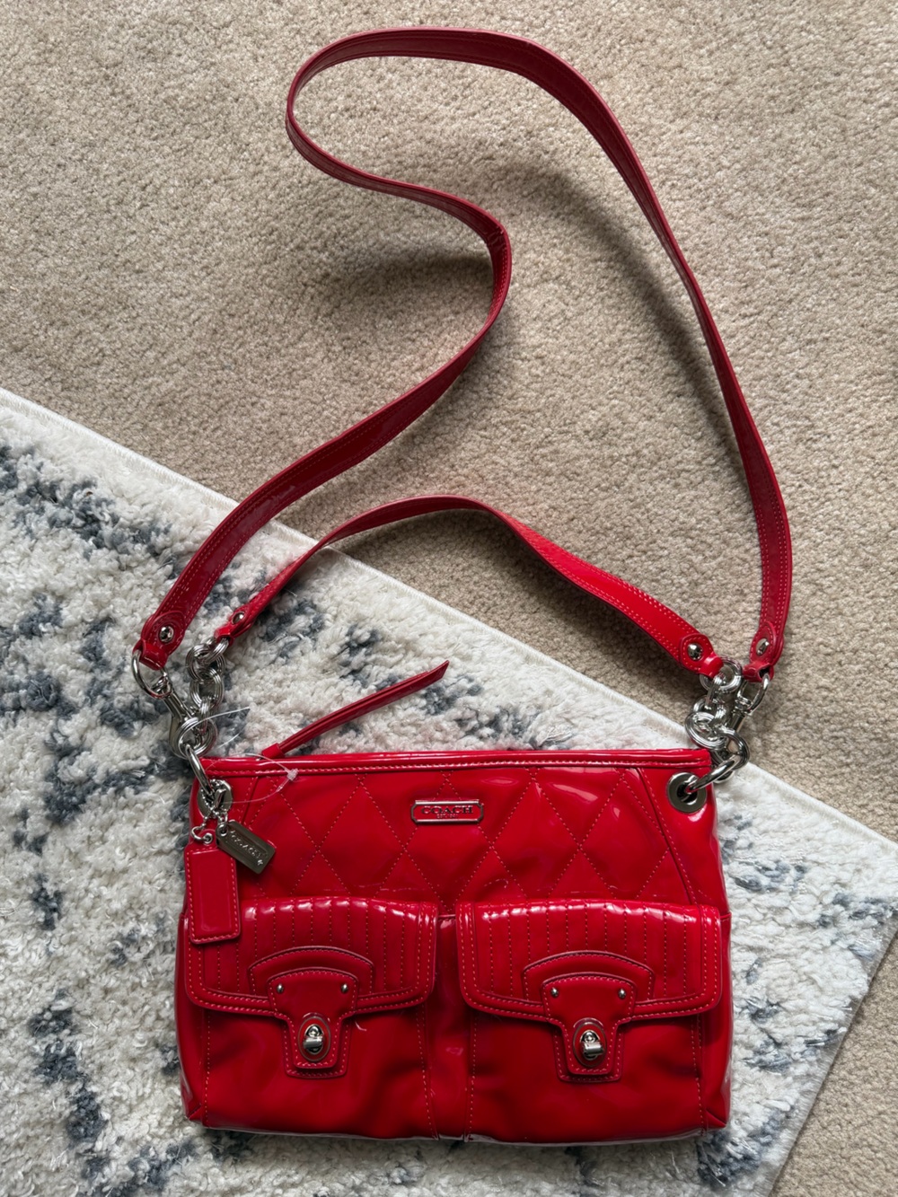 NWOT! COACH Poppy Liquid Gloss Hippie Quilted Purse Cherry Red 18678 Vintage Y2K